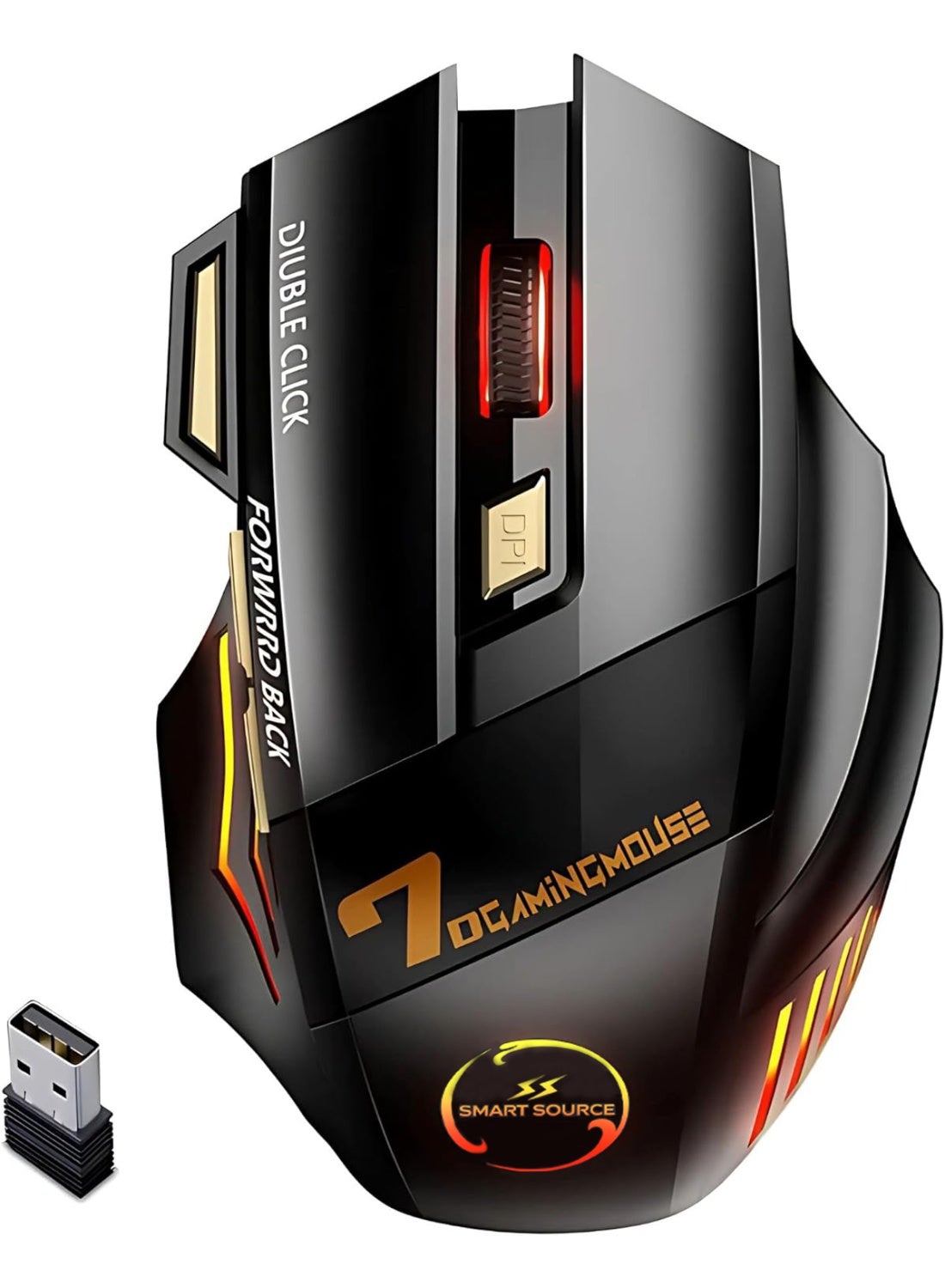 Wireless Rechargeable Gaming Mouse 3200 DPI Adjustable RGB | Bluetooth + Wireless 2.4GHz, Silent Click 7D Gaming Mouse with Fire Button | Ergonomic Wireless Mouse for PC Laptop FPS Games